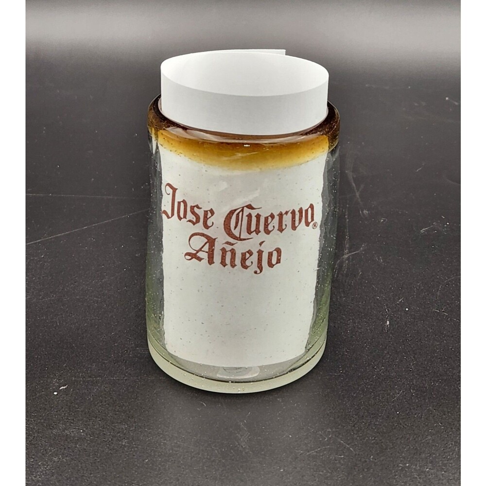 Jose Cuervo Anejo Glass Brown Amber Rim Depressed Sides Frosted Bottom 3.25 in.